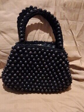 Walborg Black Beaded Top-Handle Clutch